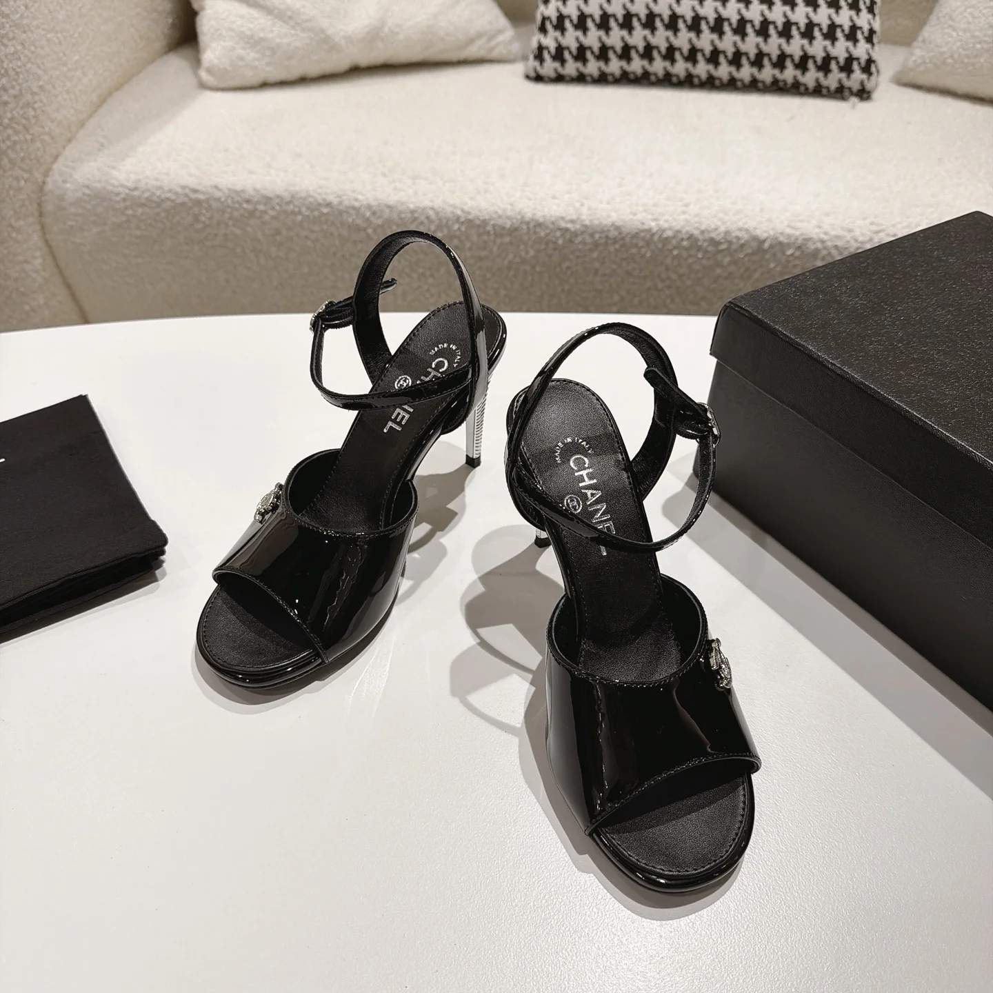 CHANEL Sandals Lamb Leather Black-Silver EU35-39 B40202609110864 - Image 2