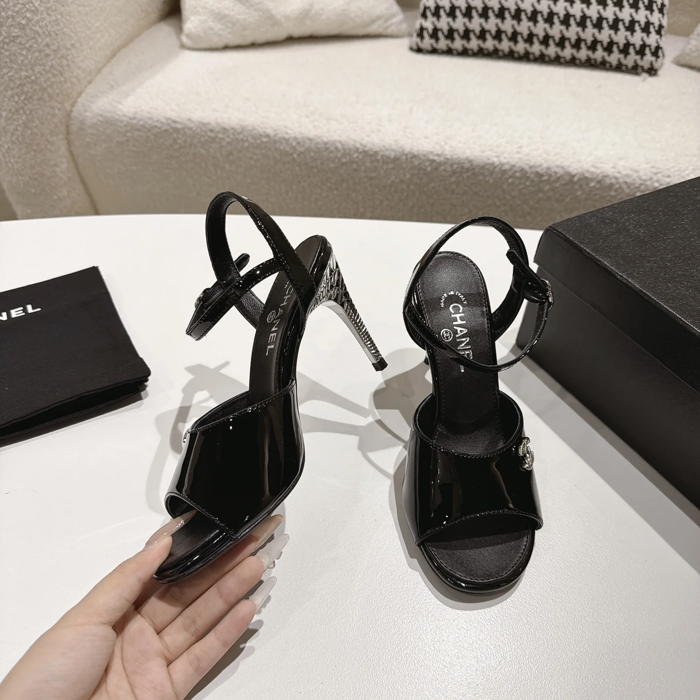 CHANEL Sandals Lamb Leather Black-Silver EU35-39 B40202609110864 - Image 3