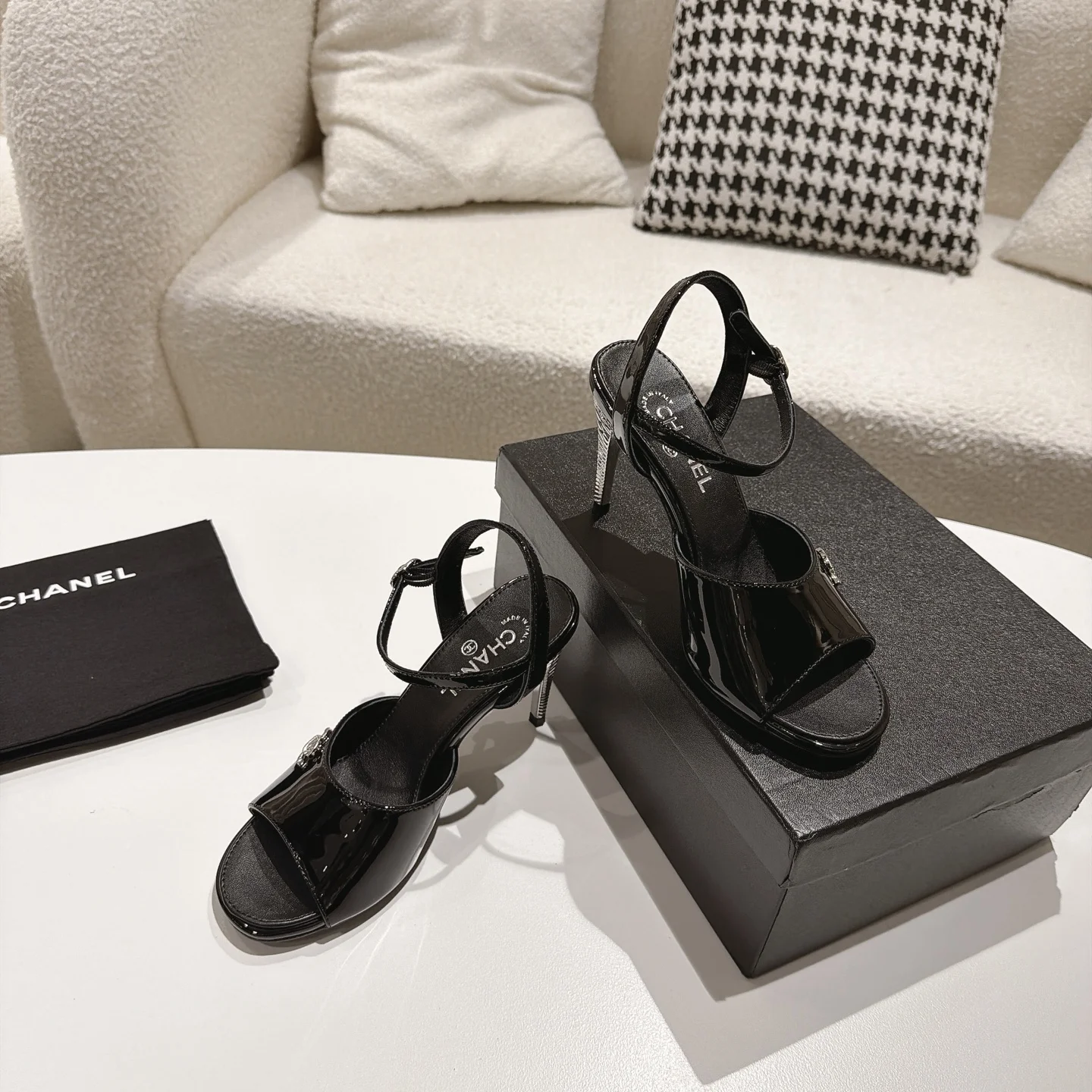 CHANEL Sandals Lamb Leather Black-Silver EU35-39 B40202609110864 - Image 6
