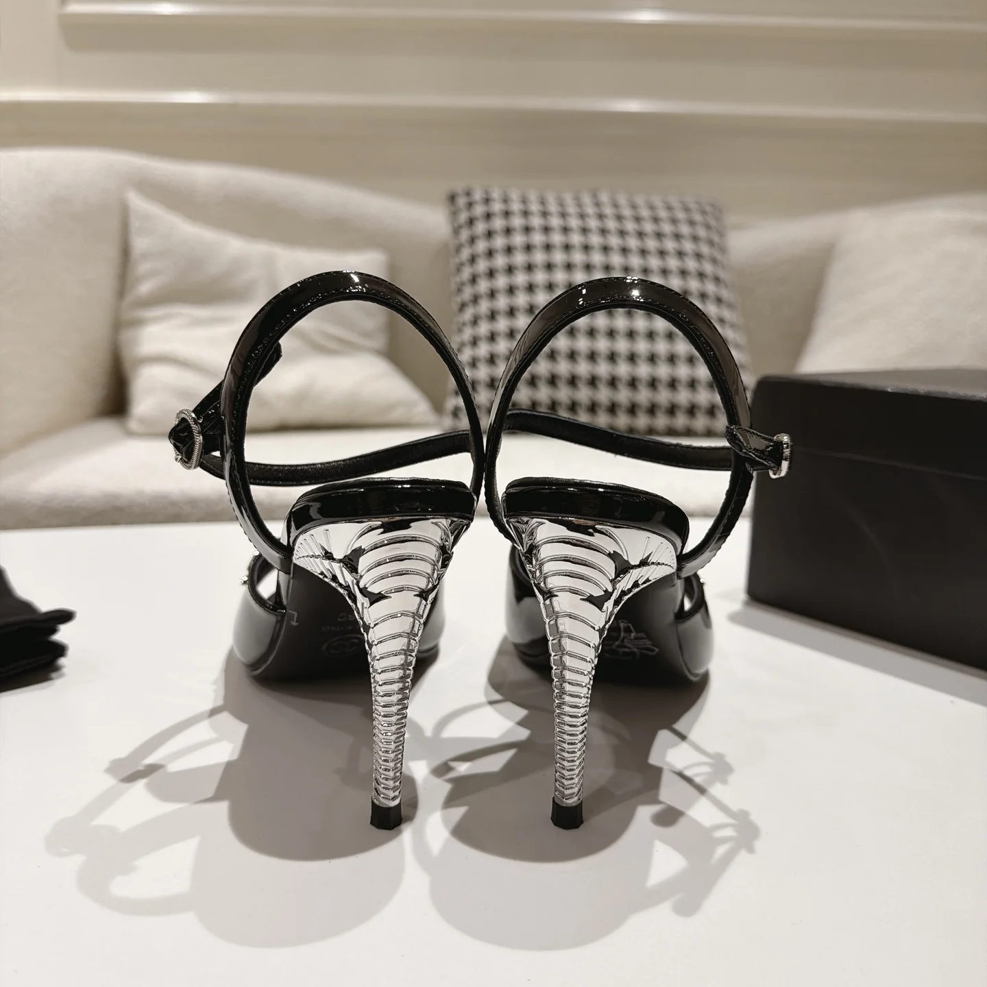 CHANEL Sandals Lamb Leather Black-Silver EU35-39 B40202609110864 - Image 9