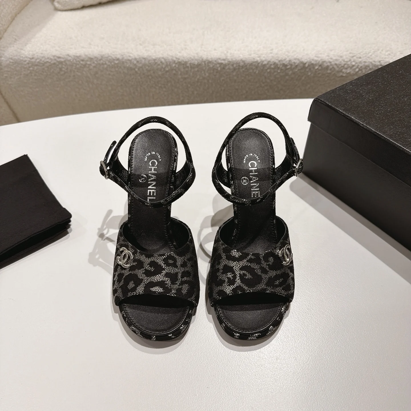 CHANEL Sandals Lamb Leather Black-Silver EU35-39 B40202609110867