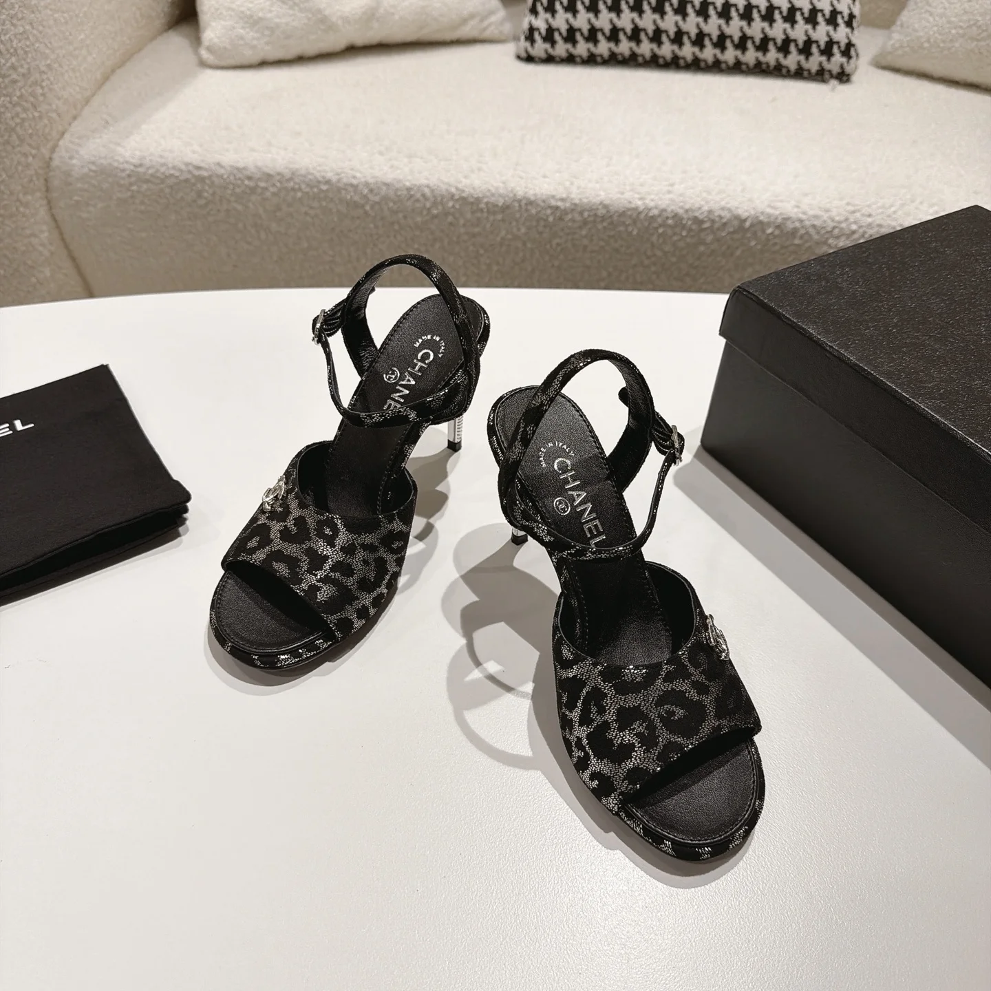 CHANEL Sandals Lamb Leather Black-Silver EU35-39 B40202609110867 - Image 2