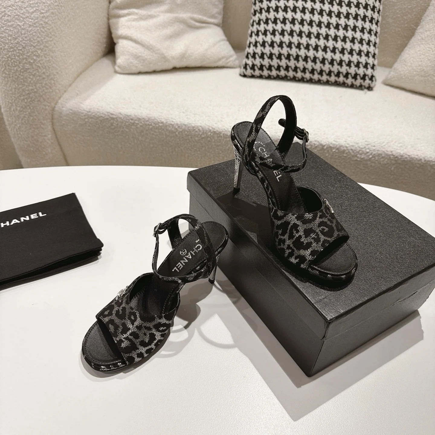 CHANEL Sandals Lamb Leather Black-Silver EU35-39 B40202609110867 - Image 5