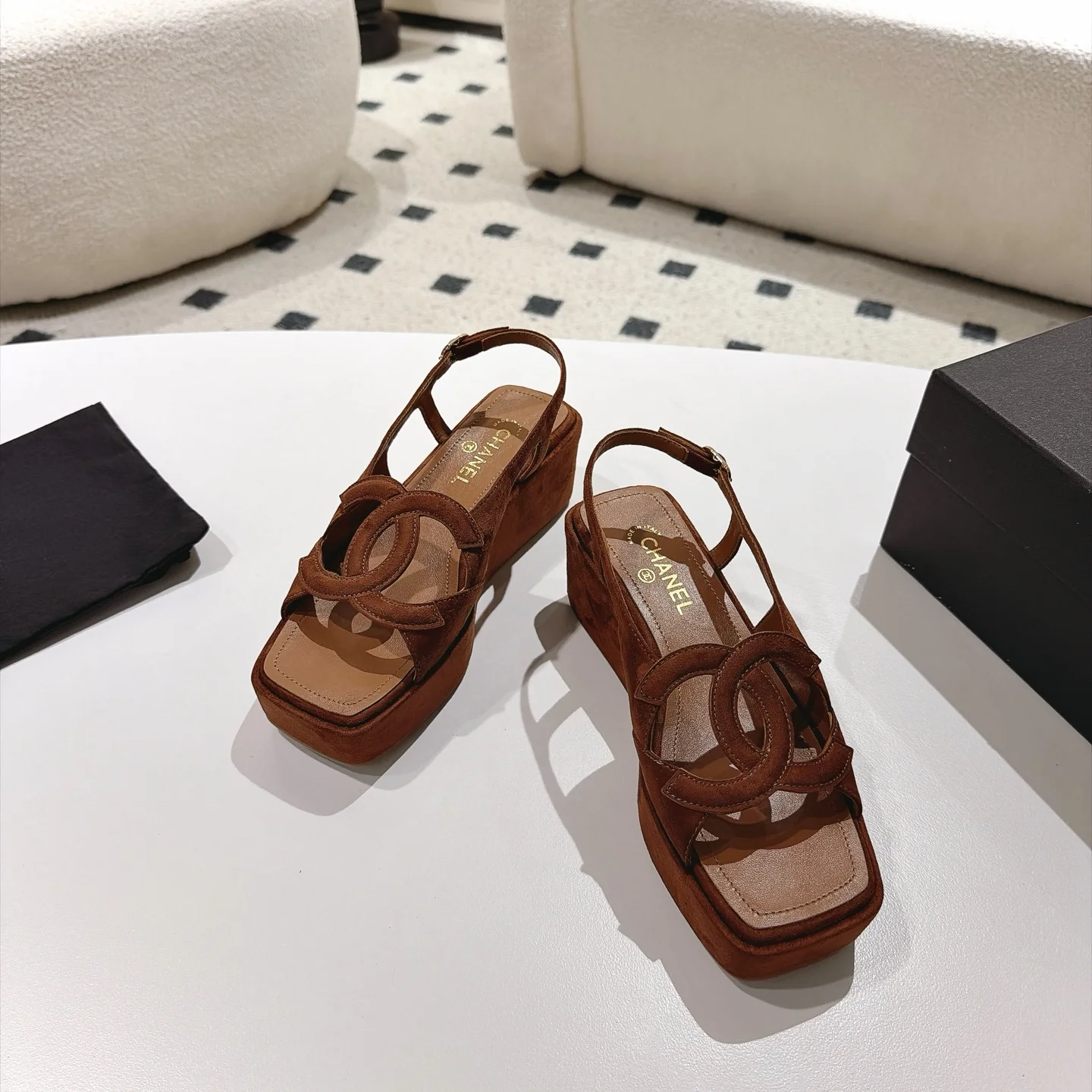 CHANEL Sandals Lamb Leather Brown EU35-39 B40202609110879 - Image 2