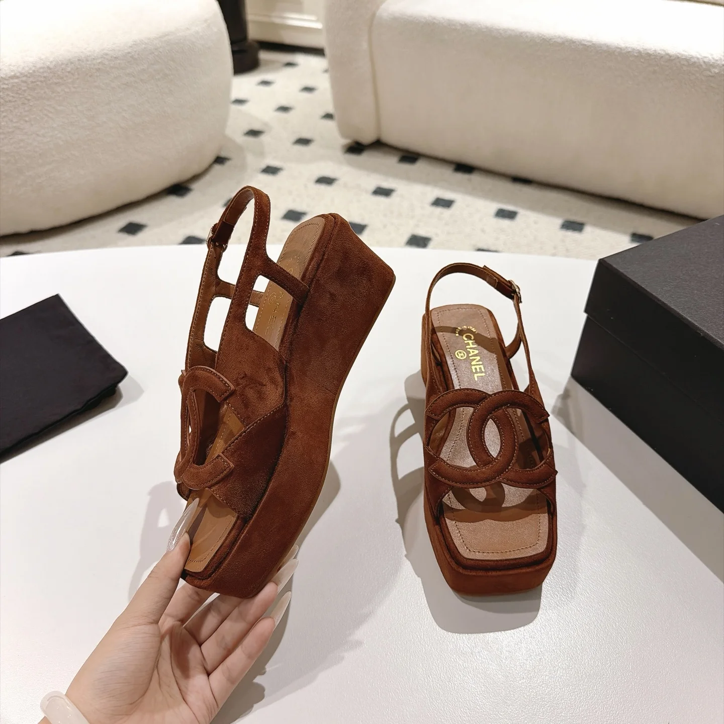 CHANEL Sandals Lamb Leather Brown EU35-39 B40202609110879 - Image 3