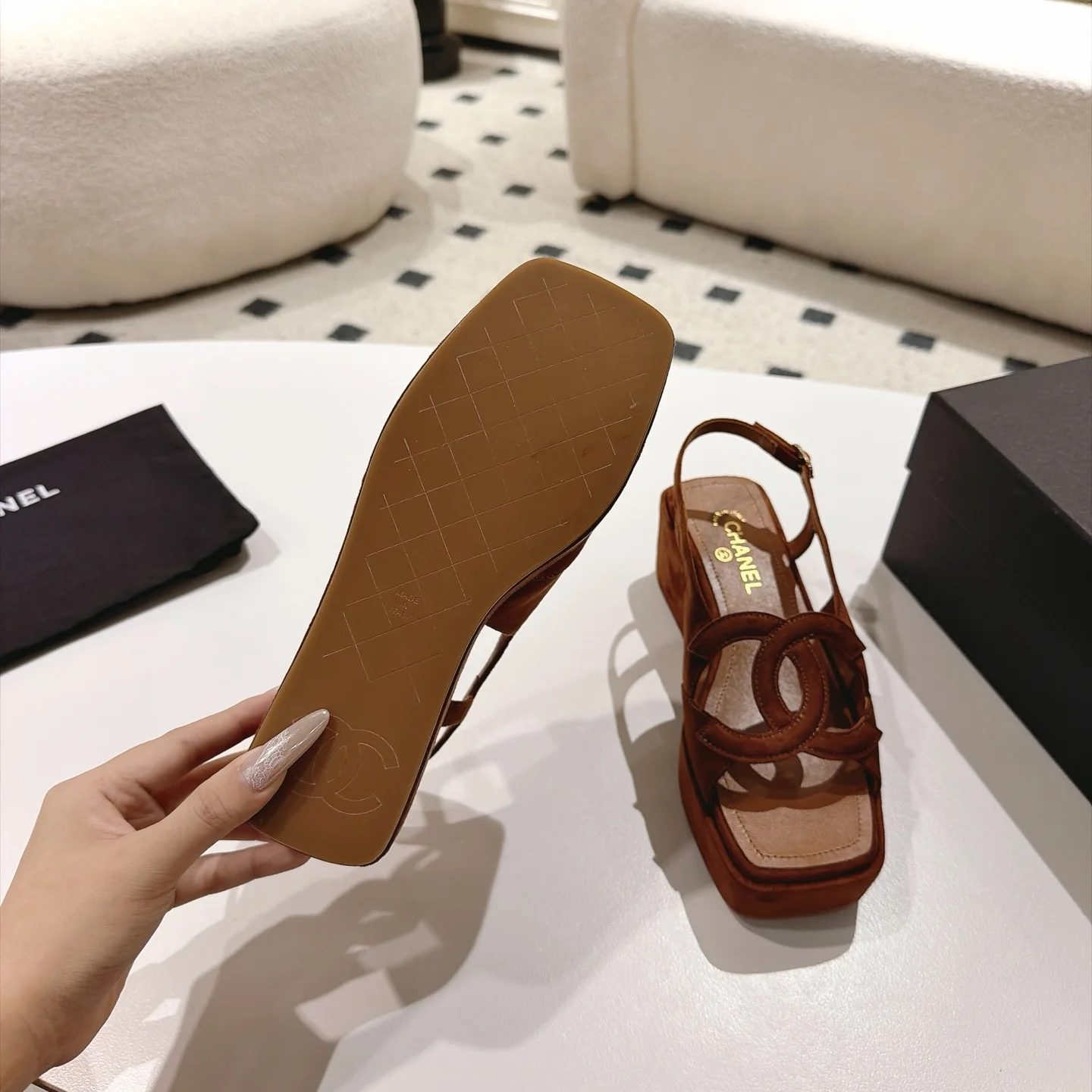 CHANEL Sandals Lamb Leather Brown EU35-39 B40202609110879 - Image 9