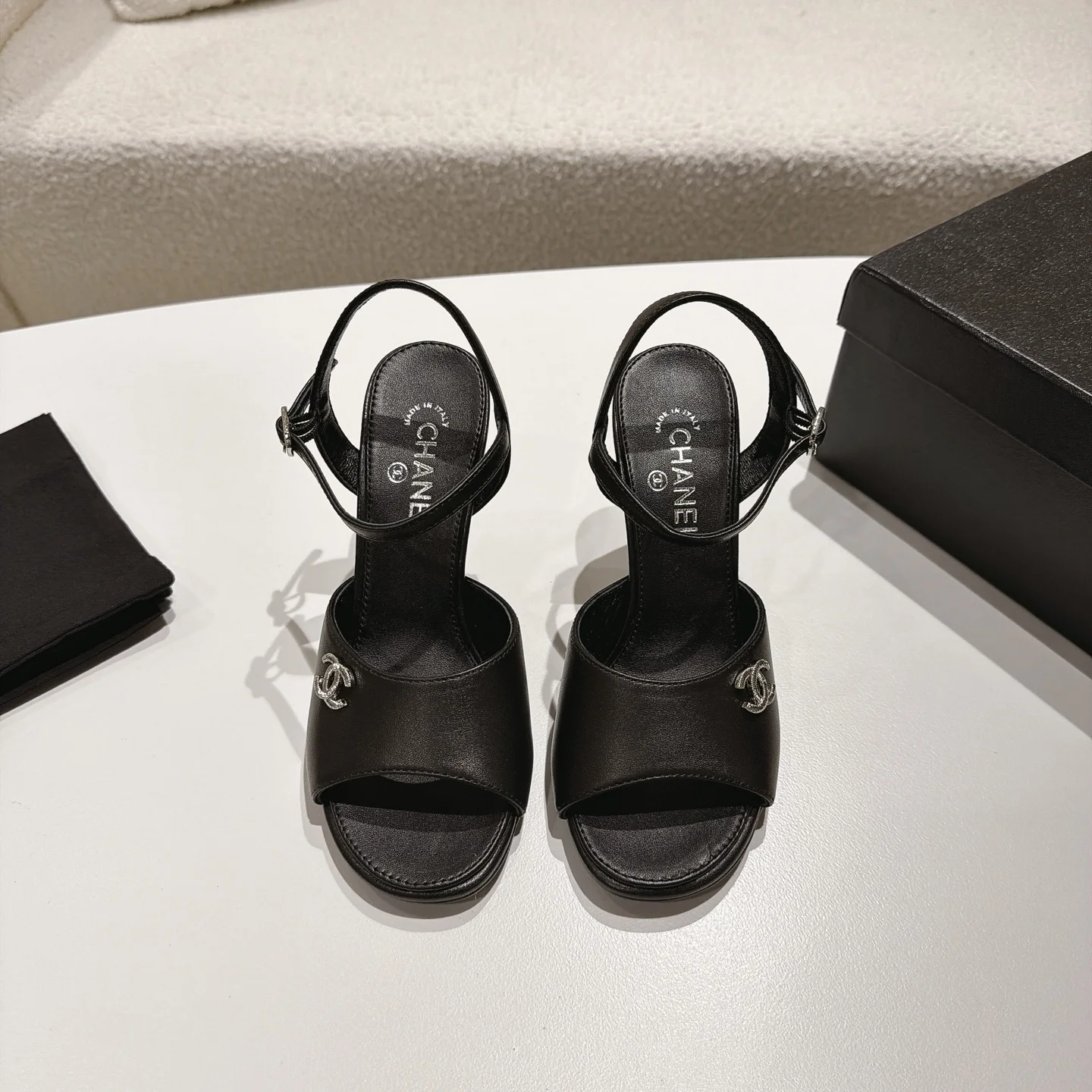 CHANEL Sandals Lambskin Leather Black-Silver EU35-39 B40202609110861