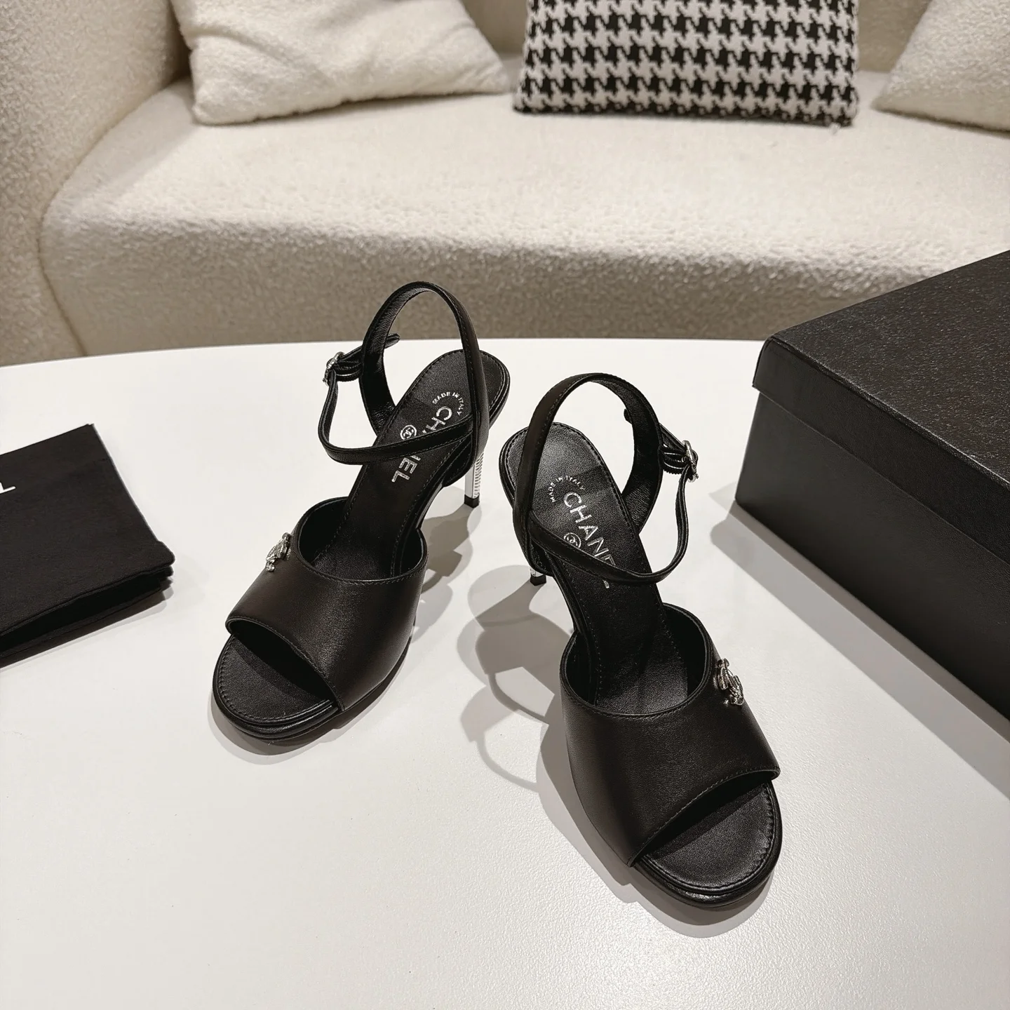 CHANEL Sandals Lambskin Leather Black-Silver EU35-39 B40202609110861 - Image 2