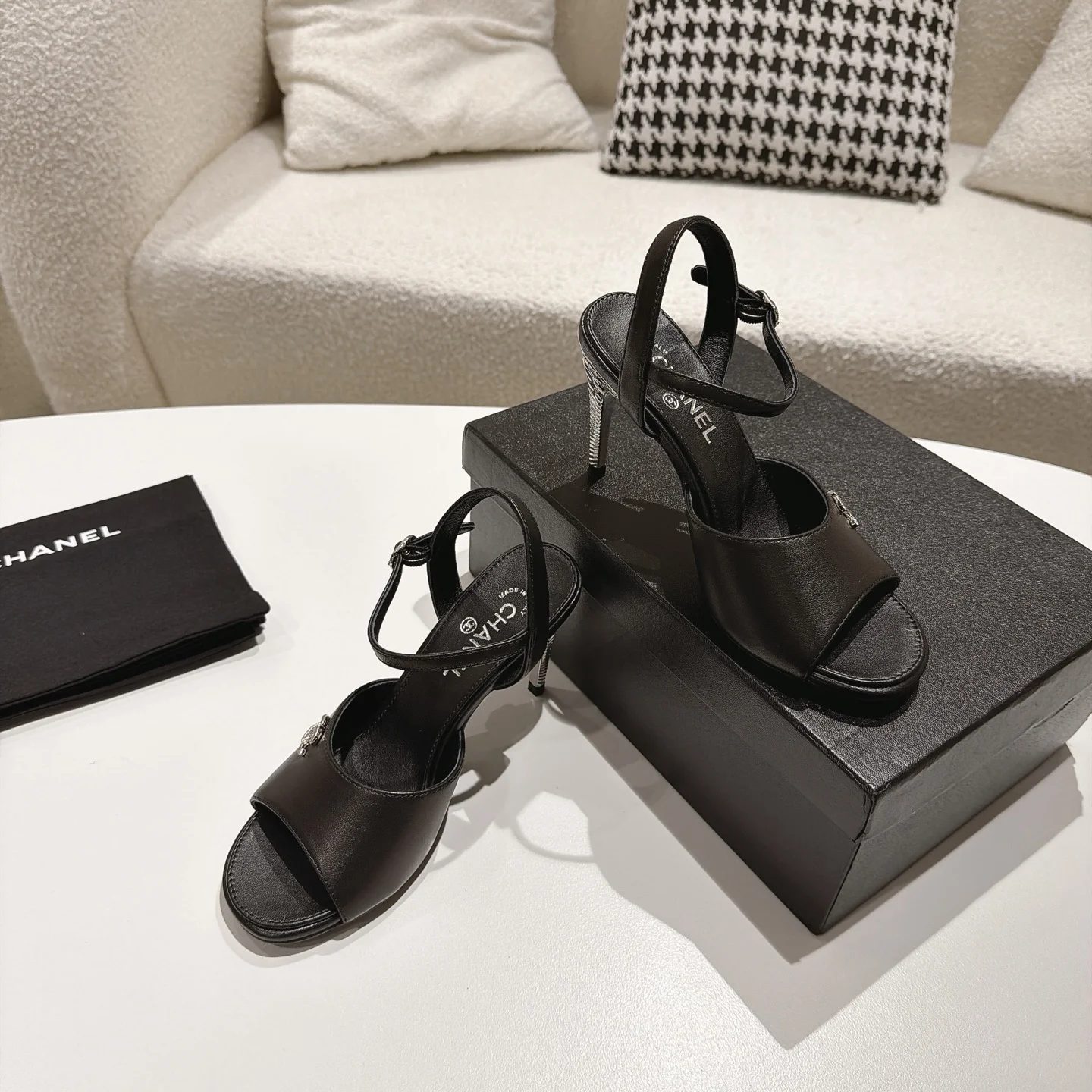CHANEL Sandals Lambskin Leather Black-Silver EU35-39 B40202609110861 - Image 6