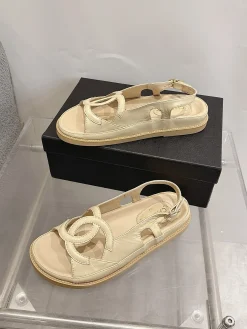 CHANEL Sandals Oiled Leather Beige EU35-40 B20202609112000