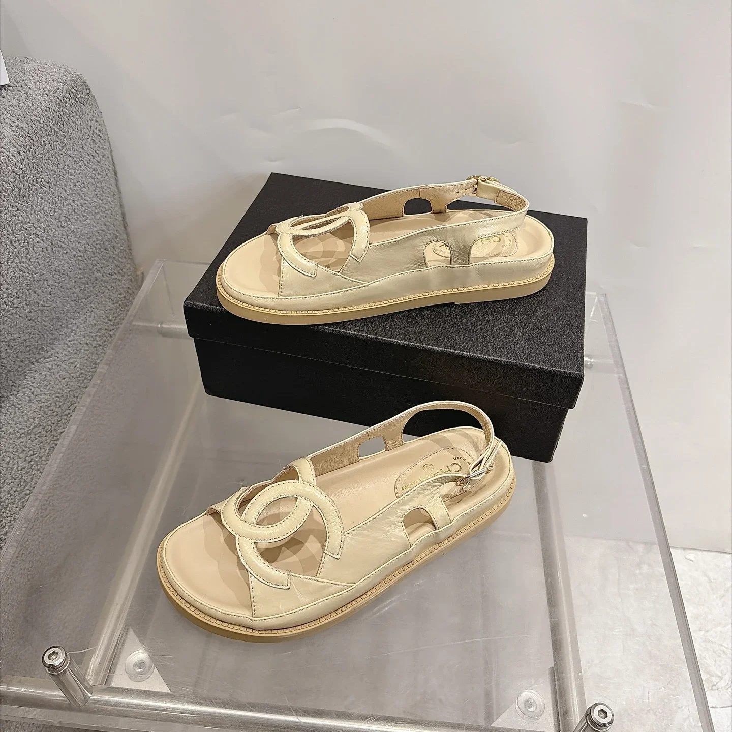 CHANEL Sandals Oiled Leather Beige EU35-40 B20202609112000