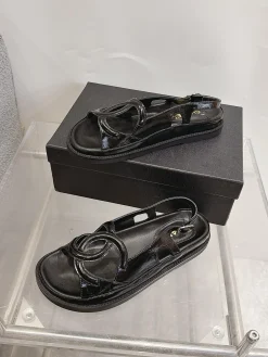CHANEL Sandals Oiled Leather Black EU35-40 B20202609112001