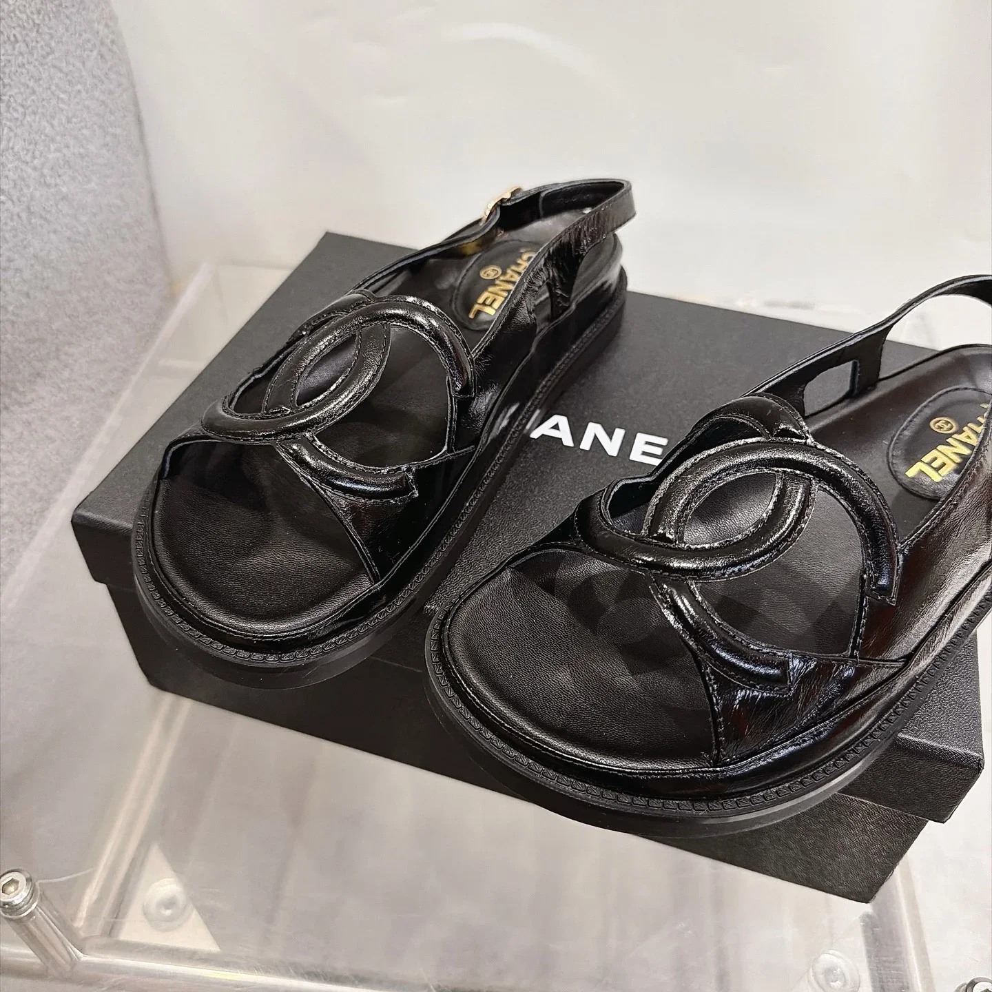 CHANEL Sandals Oiled Leather Black EU35-40 B20202609112001 - Image 9