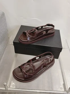 CHANEL Sandals Oiled Leather Brown EU35-40 B20202609112002