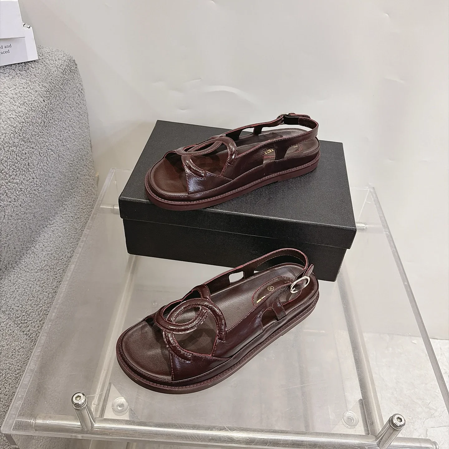 CHANEL Sandals Oiled Leather Brown EU35-40 B20202609112002