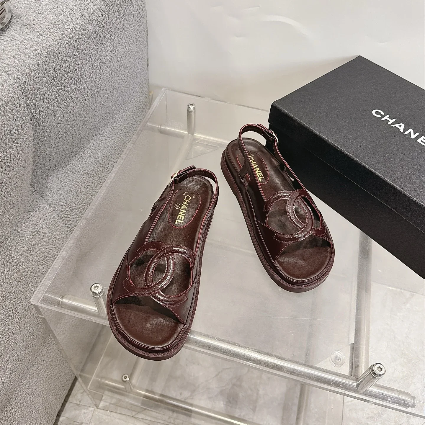 CHANEL Sandals Oiled Leather Brown EU35-40 B20202609112002 - Image 4