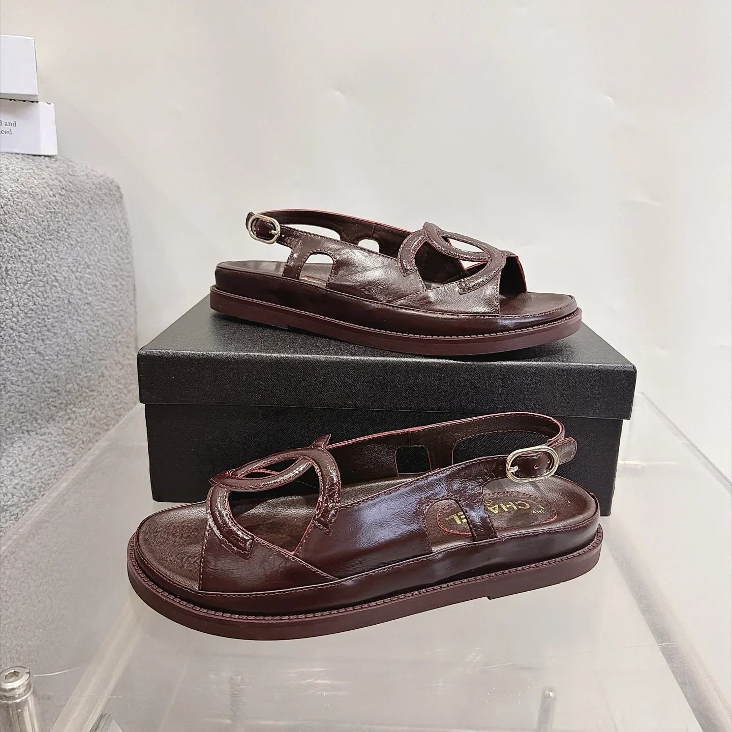 CHANEL Sandals Oiled Leather Brown EU35-40 B20202609112002 - Image 6