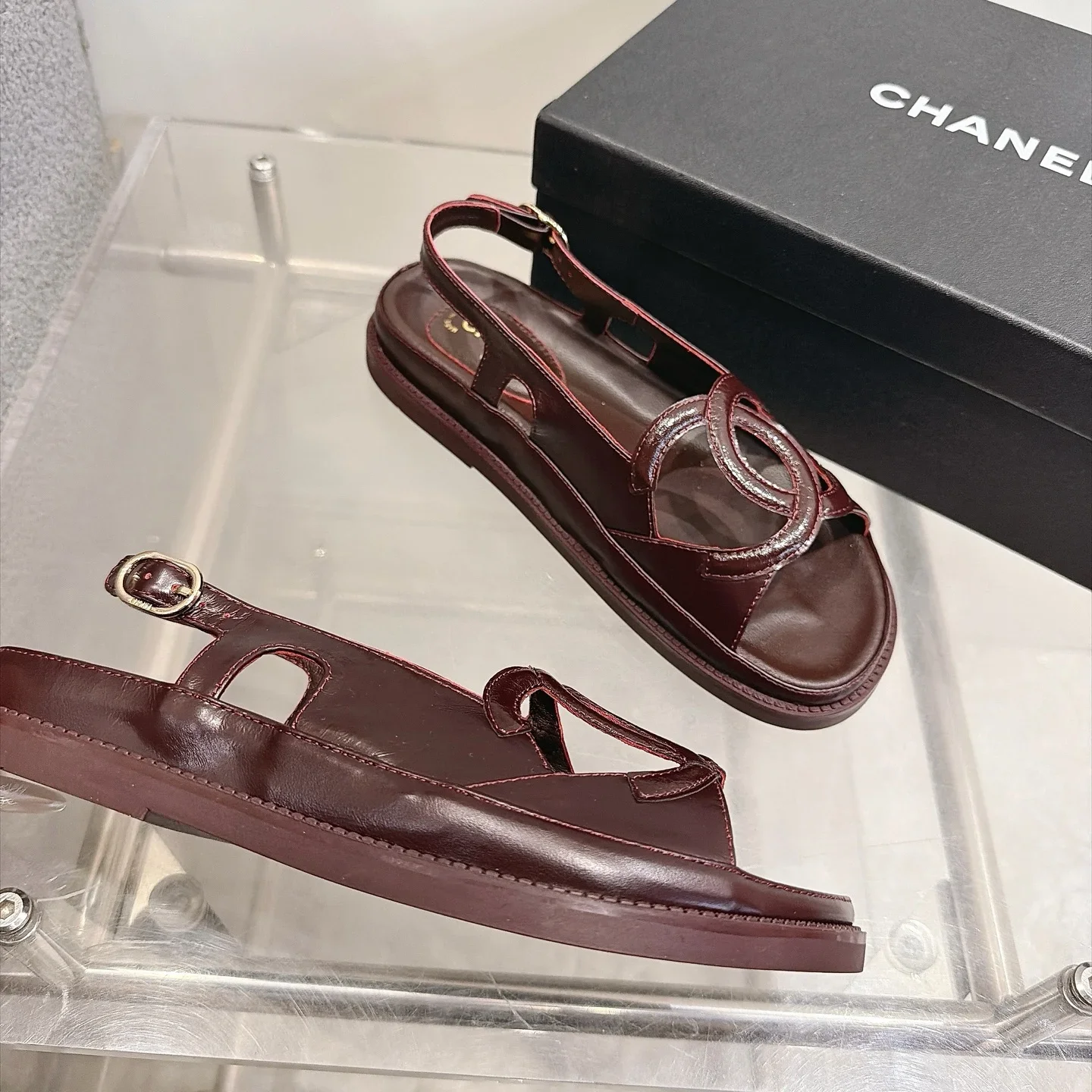 CHANEL Sandals Oiled Leather Brown EU35-40 B20202609112002 - Image 8