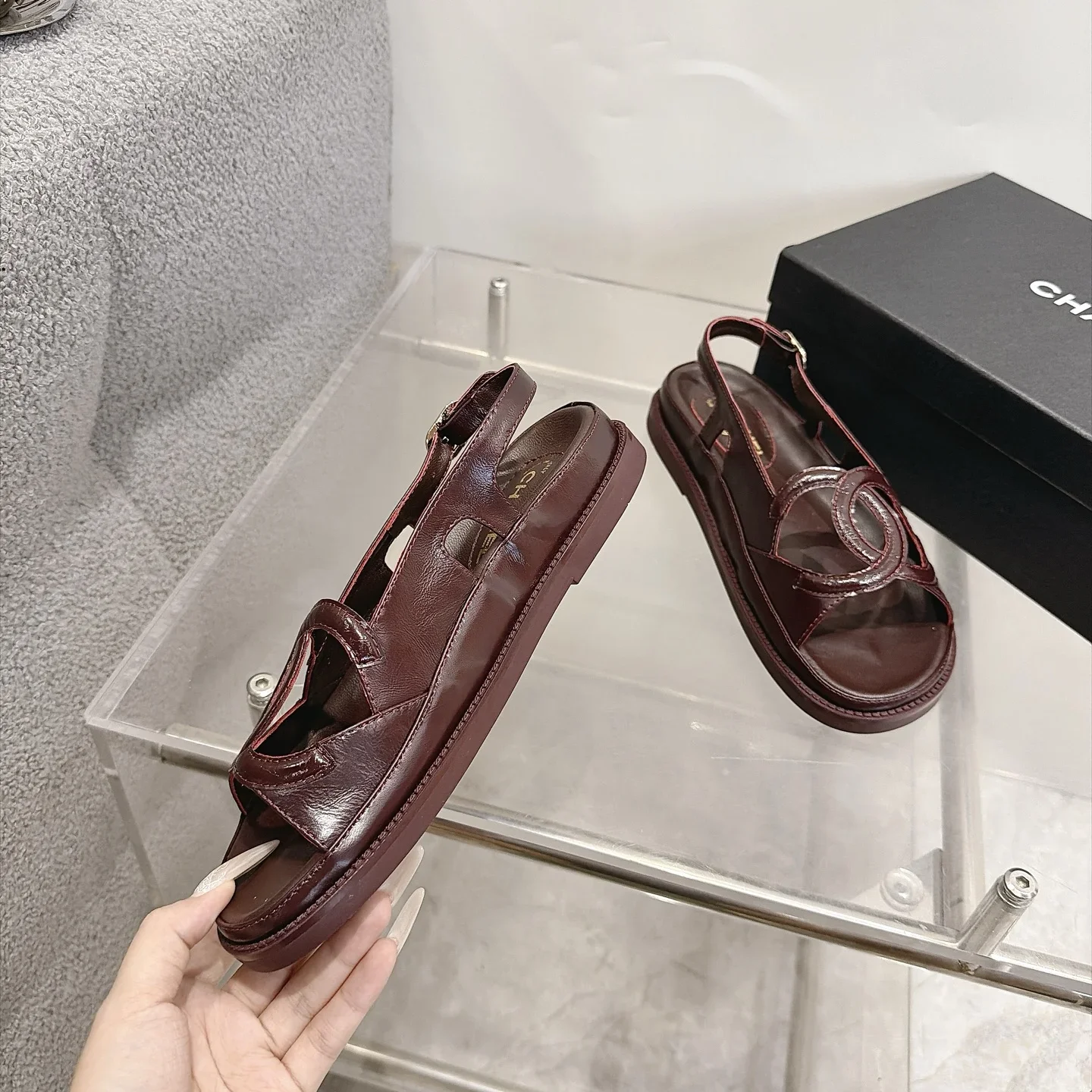 CHANEL Sandals Oiled Leather Brown EU35-40 B20202609112002 - Image 9