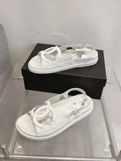 CHANEL Sandals Oiled Leather White EU35-40 B20202609112003