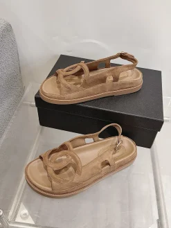 CHANEL Sandals Suede Leather Brown EU35-40 B20202609111997