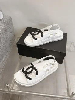 CHANEL Sandals Suede Leather White-Black EU35-40 B20202609112005