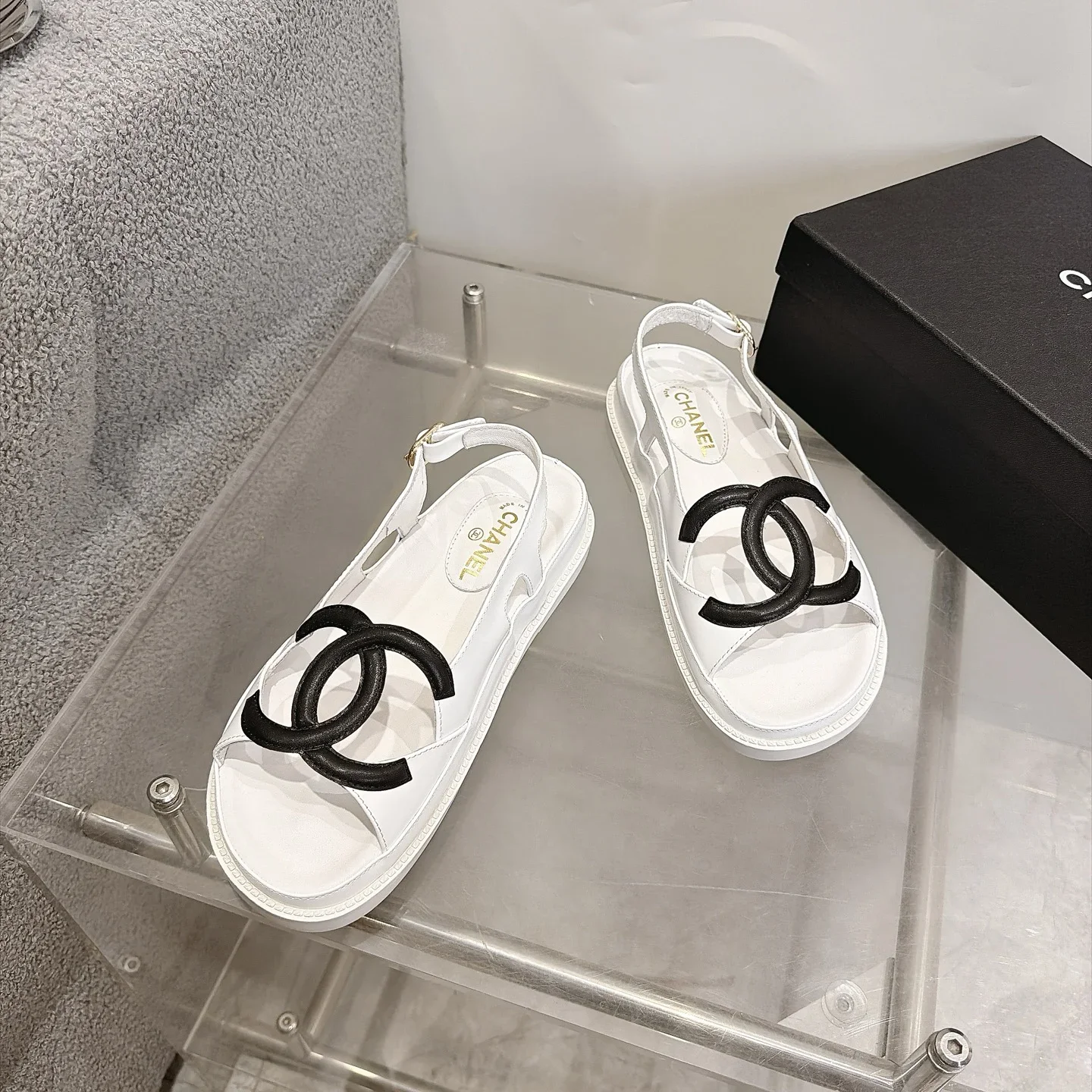 CHANEL Sandals Suede Leather White-Black EU35-40 B20202609112005 - Image 5