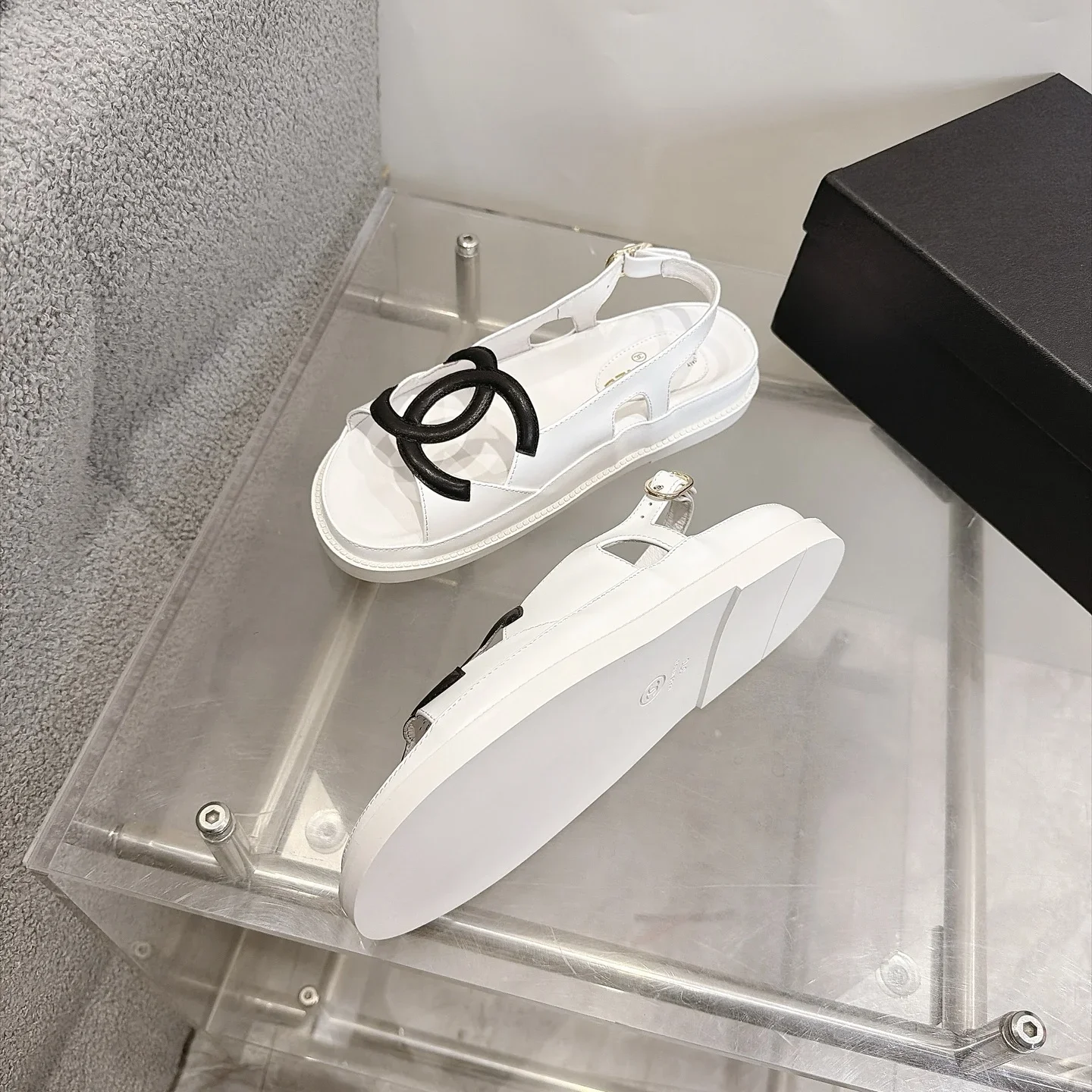 CHANEL Sandals Suede Leather White-Black EU35-40 B20202609112005 - Image 7