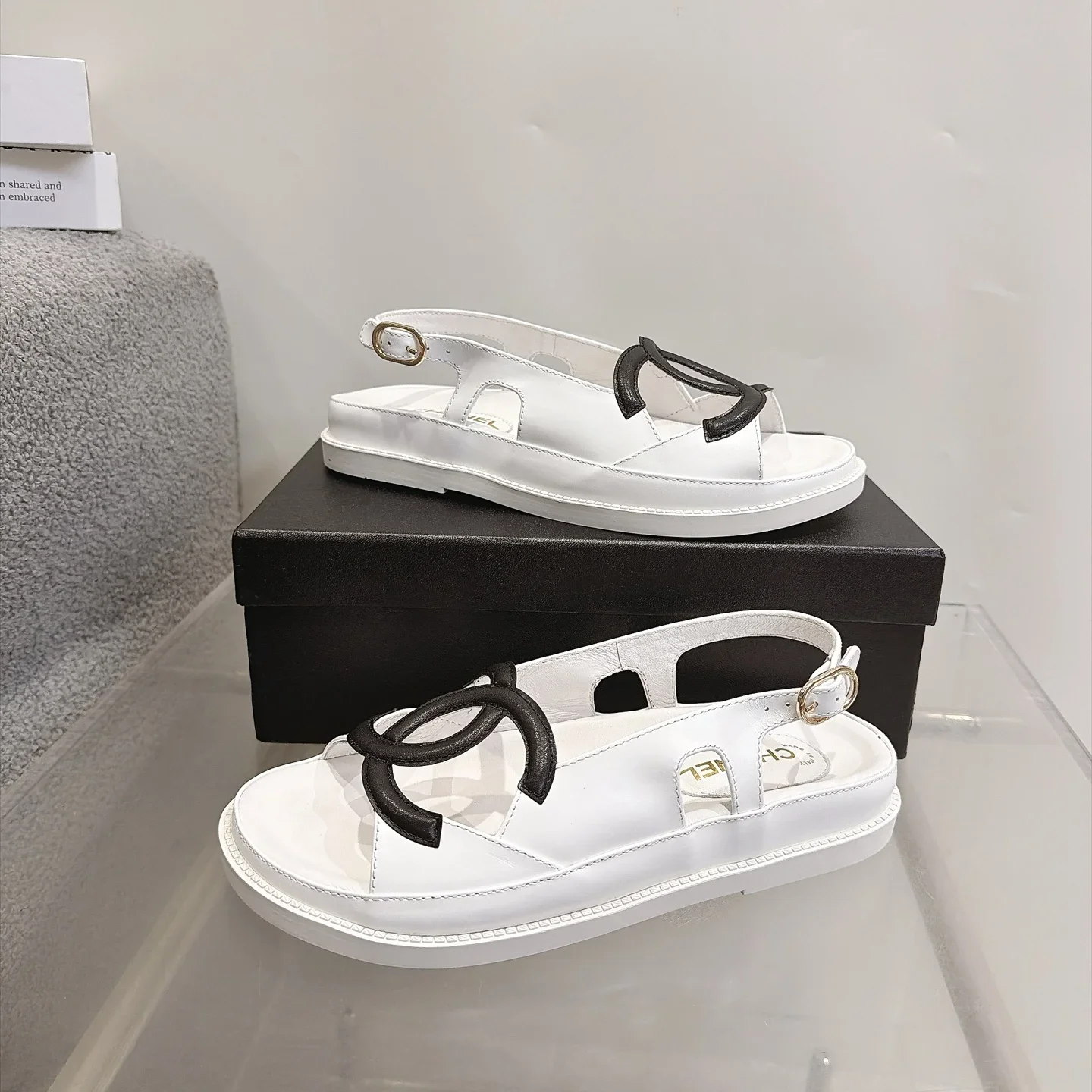 CHANEL Sandals Suede Leather White-Black EU35-40 B20202609112005 - Image 8