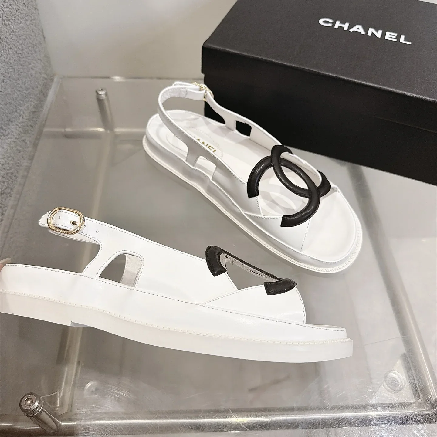 CHANEL Sandals Suede Leather White-Black EU35-40 B20202609112005 - Image 9