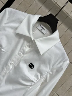 Alternative view of CHANEL Shirts Cotton Blend White-Black S-M-L B55202609061614
