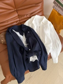 CHANEL Shirts Linen Navy-White S-L C05202609060354