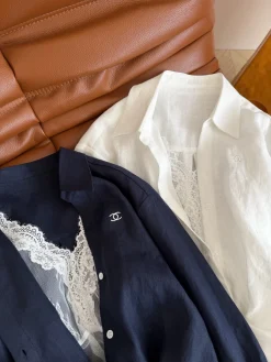 Alternative view of CHANEL Shirts Linen Navy-White S-L C05202609060354