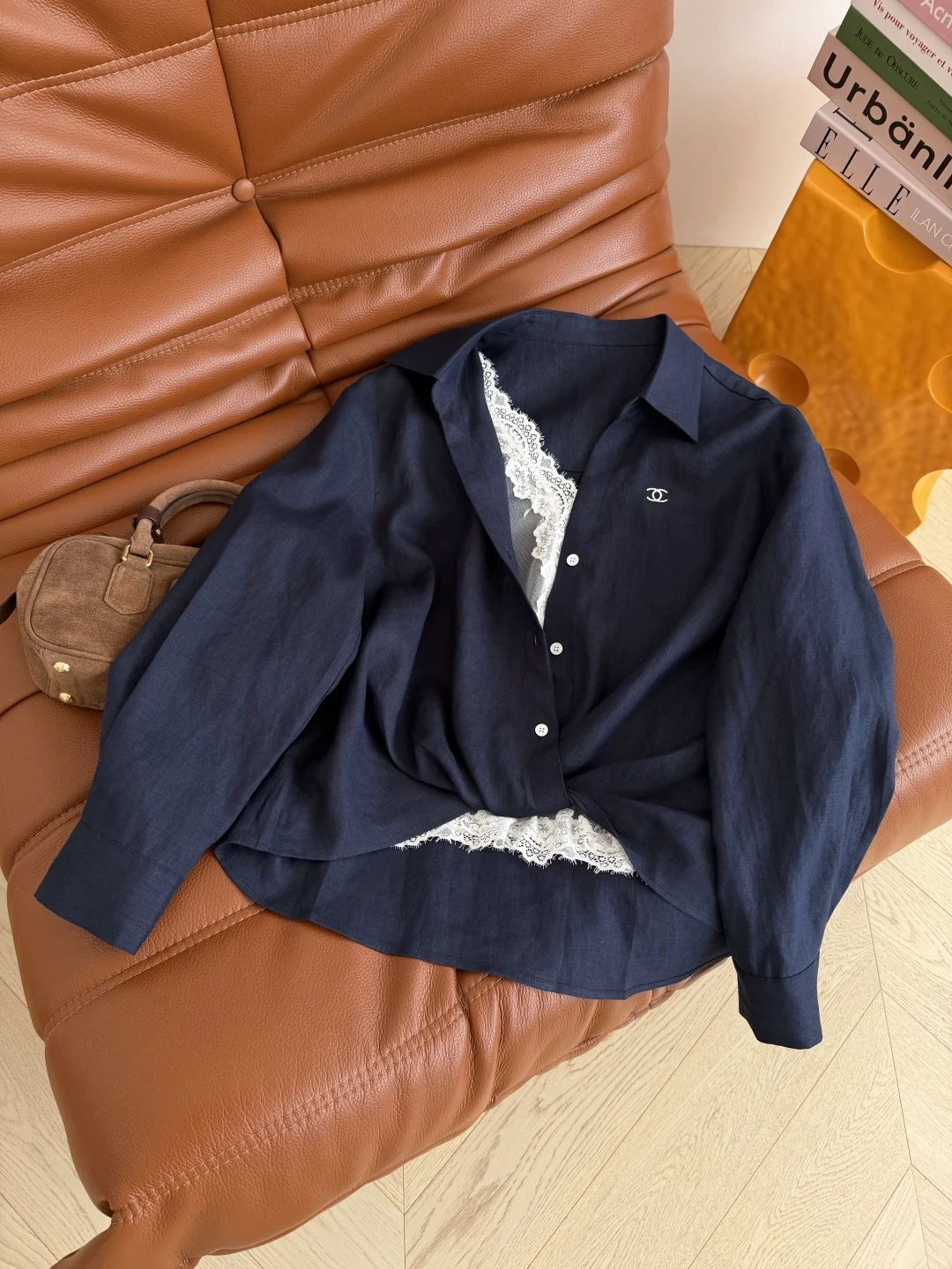 CHANEL Shirts Linen Navy-White S-L C05202609060354 - Image 3