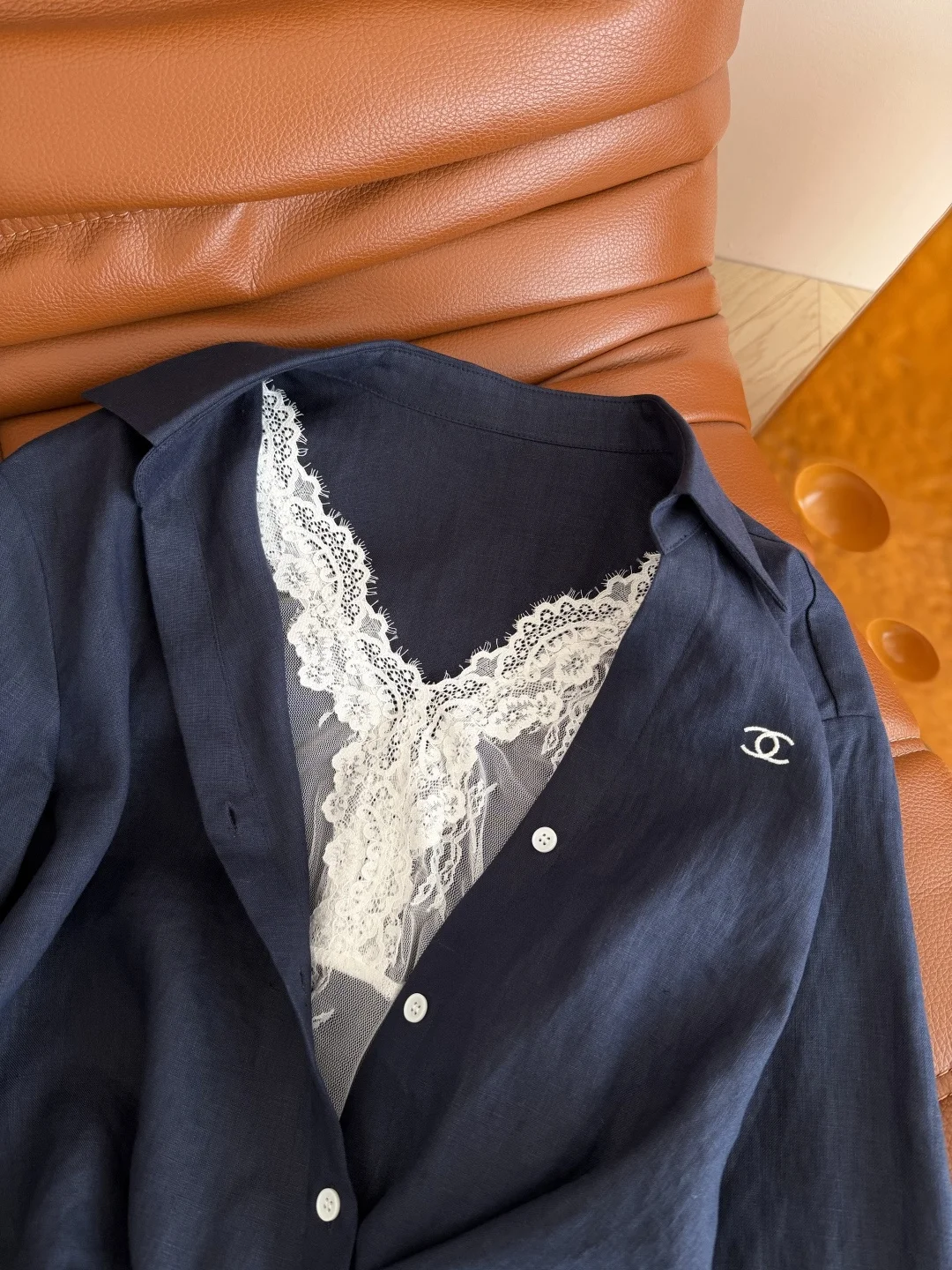 CHANEL Shirts Linen Navy-White S-L C05202609060354 - Image 4