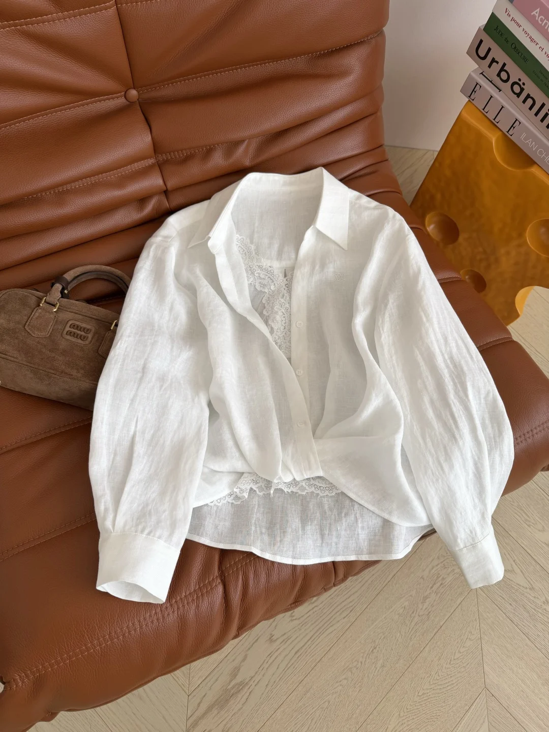CHANEL Shirts Linen Navy-White S-L C05202609060354 - Image 8