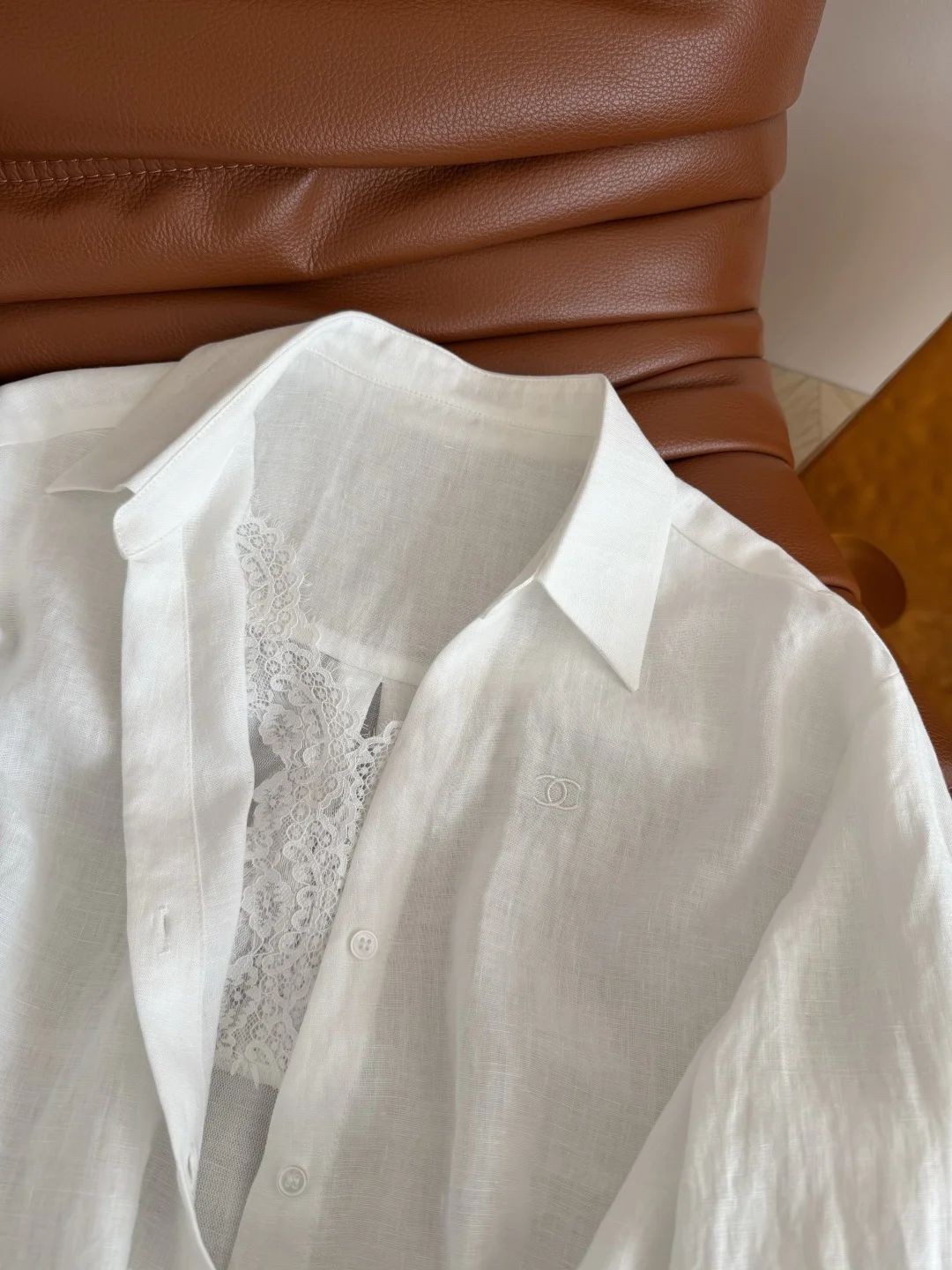 CHANEL Shirts Linen Navy-White S-L C05202609060354 - Image 9