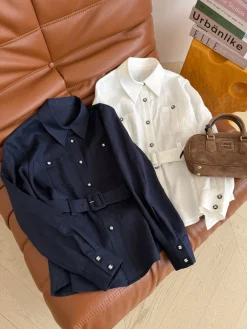 CHANEL Shirts Navy-White S-L C15202609061396