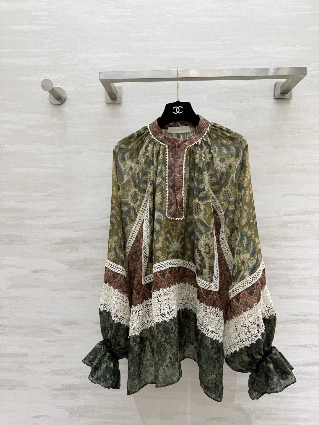 CHANEL Shirts Ramie Lace Green-Brown 36-40 D00202609062624