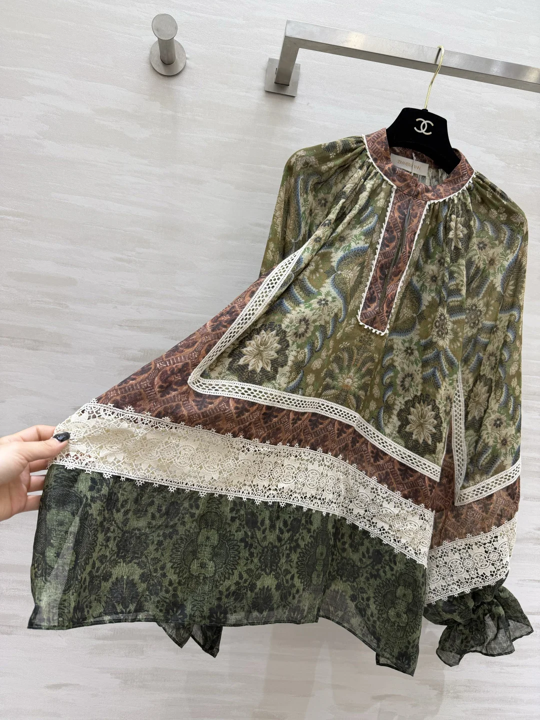 CHANEL Shirts Ramie Lace Green-Brown 36-40 D00202609062624 - Image 6