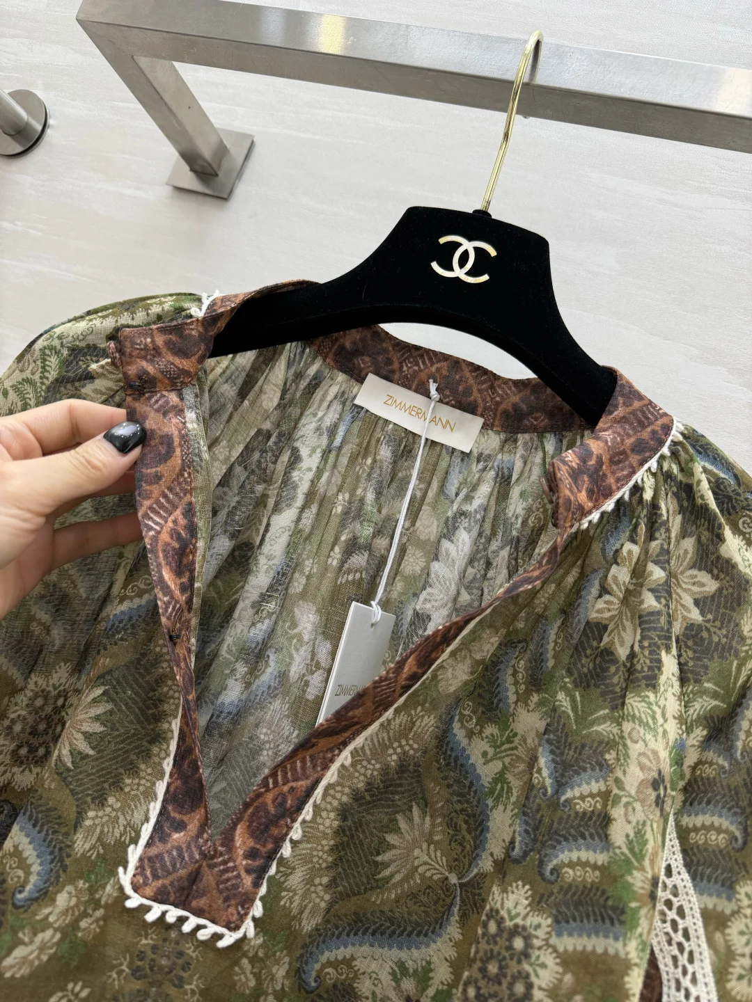 CHANEL Shirts Ramie Lace Green-Brown 36-40 D00202609062624 - Image 8