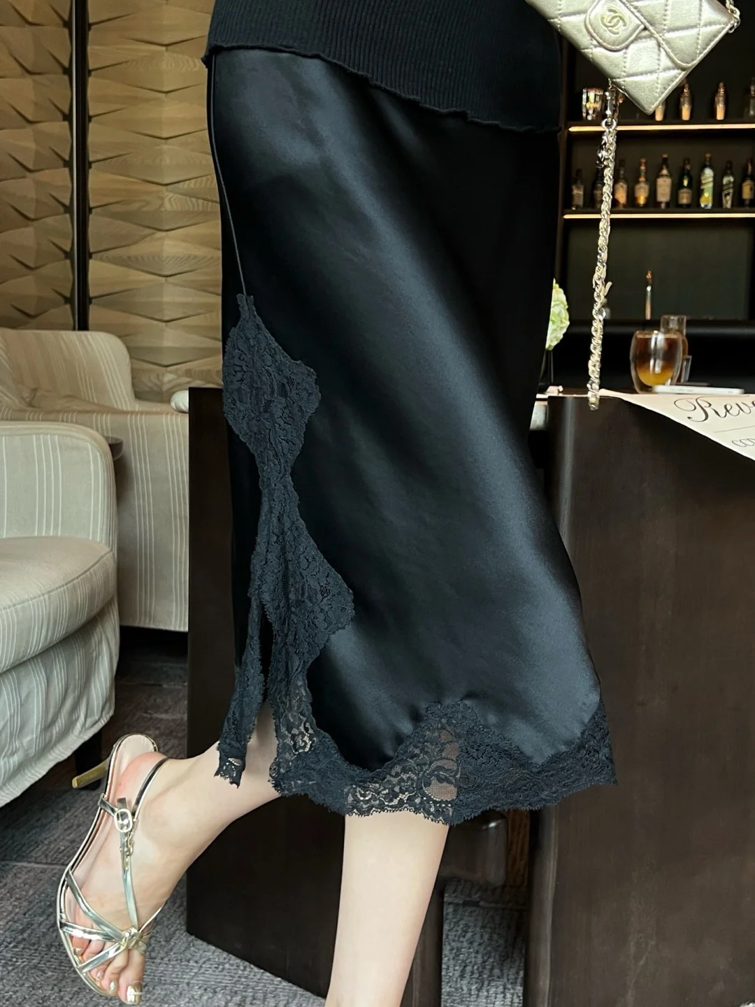 CHANEL Skirts Acetate Satin Black S_M_L B35202609062621 - Image 8