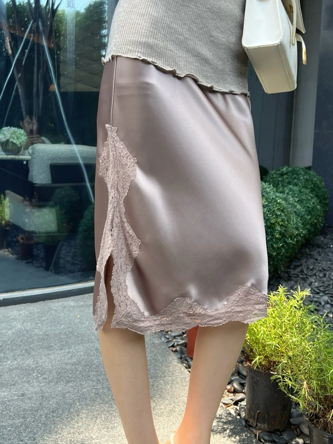 CHANEL Skirts Acetate Satin Taupe-Lavender S_M_L B35202609062619 - Image 7