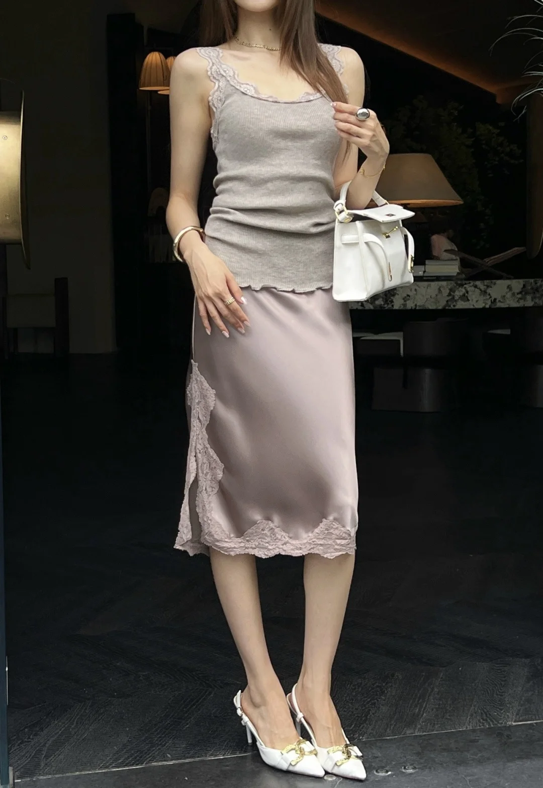 CHANEL Skirts Acetate Satin Taupe-Lavender S_M_L B35202609062619 - Image 8