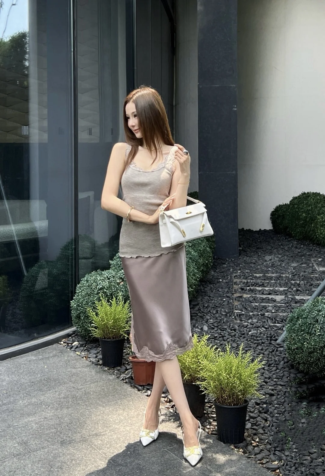 CHANEL Skirts Acetate Satin Taupe-Lavender S_M_L B35202609062619 - Image 9