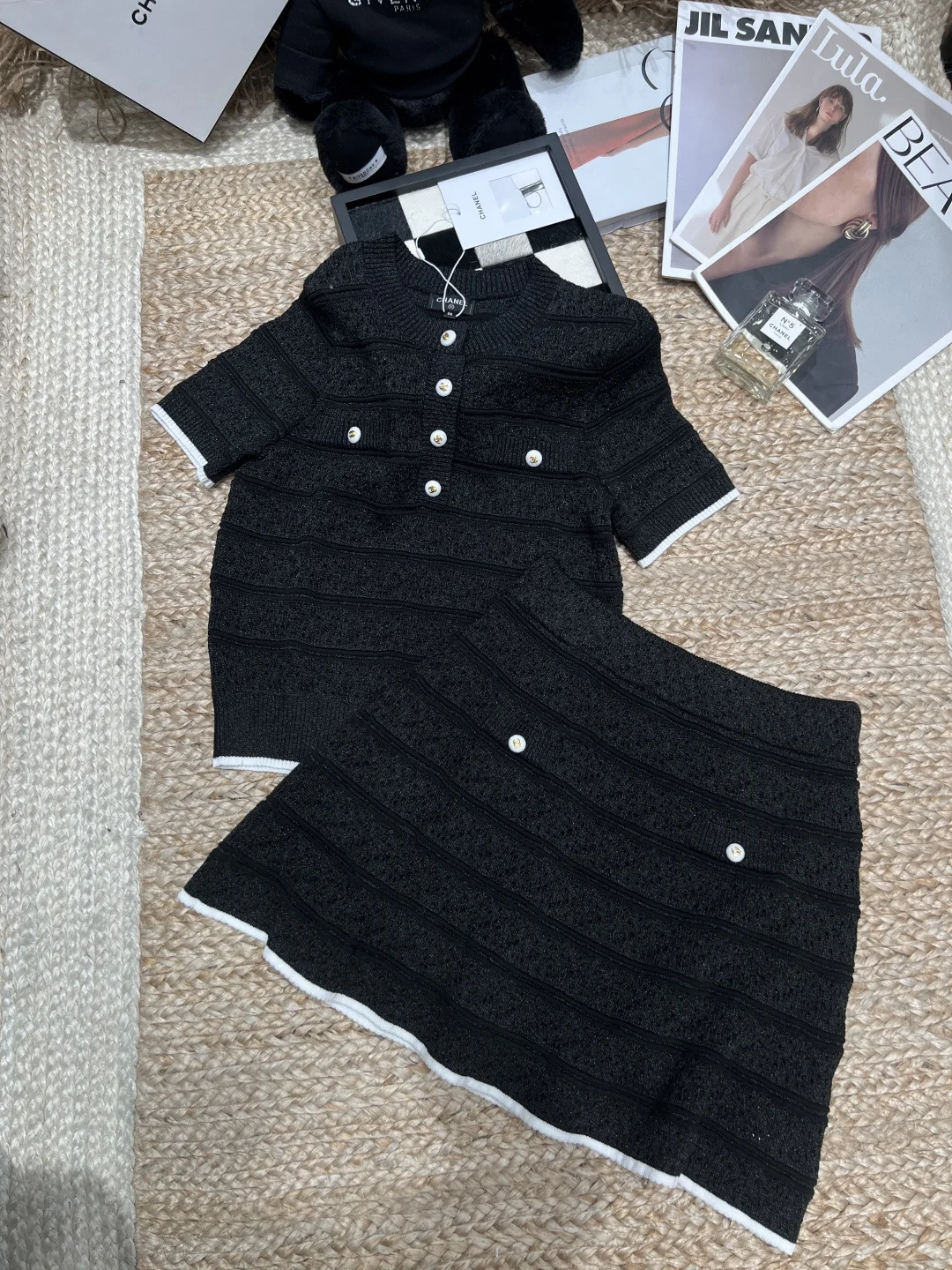 CHANEL Skirts Knit Black-White S-L B85202609061877