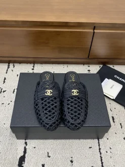 CHANEL Slides Mesh Knit Black-Gold EU35-39 B71202609110237