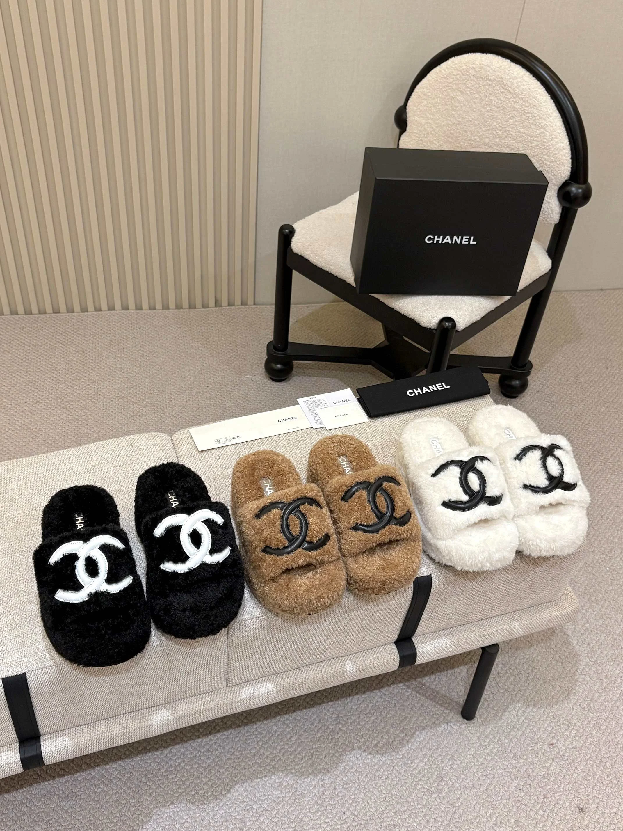 CHANEL Slides Wool Brown-Black EU35-40 B20202609110560 - Image 3