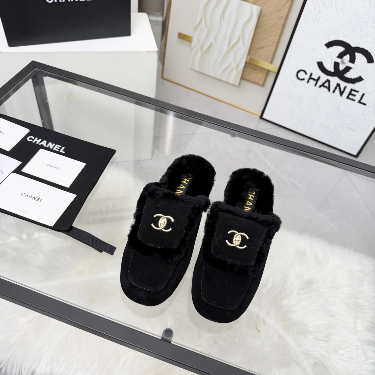 CHANEL Slippers Sheepskin Leather Black-Gold EU35-41 B40202609110262 - Image 8