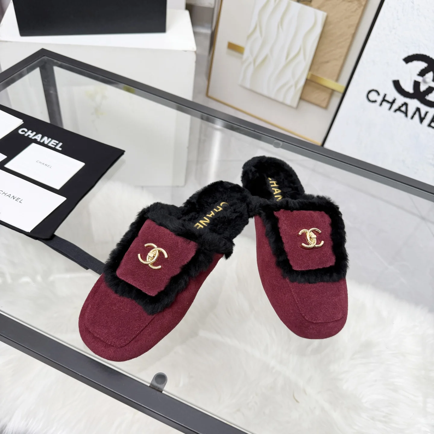 CHANEL Slippers Sheepskin Leather Burgundy-Black EU35-41 B40202609110259 - Image 5